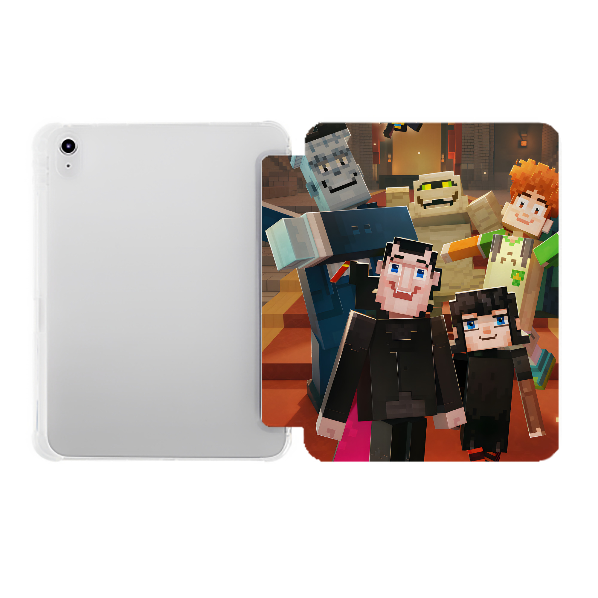 （画像用） マインクラフト ブロックの世界 Minecraft MC Block world IPad ケース ペン収納付き 三つ折りスタンド PUレザー×シリコン 対応機種9.5/10.5/10.9インチ